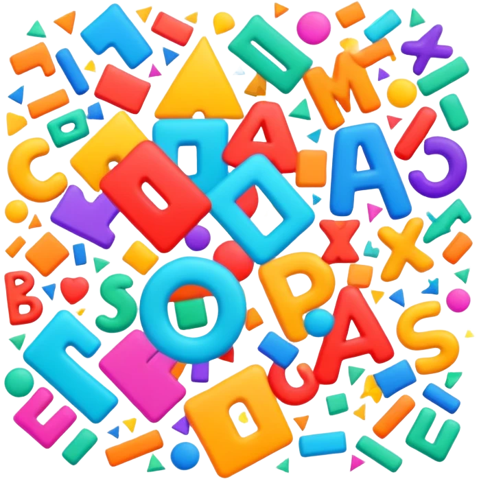 playful mess of letters and shapes with vibrant colors emoji