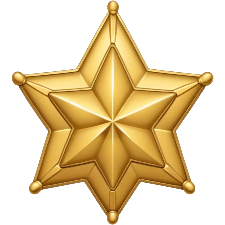 classic gold sheriff badge, six-pointed star, shiny, simple emoji