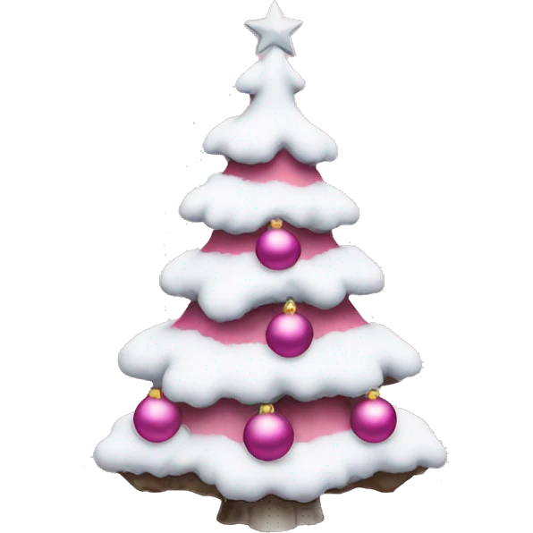 Christmas tree with pink ornaments and white snow emoji