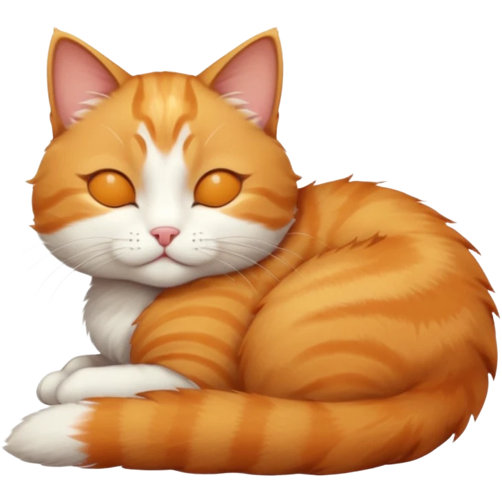 ginger and white small cat eyes closed lying down in weird position emoji