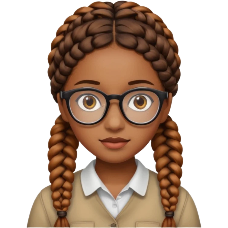 Brown skinned girl with brown eyes and black framed glasses with braids that have ginger in the back emoji