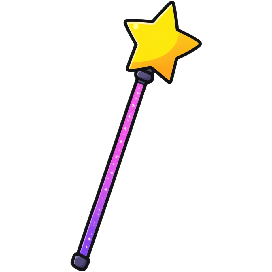 Glowing magic wand with colorful sparkles and a star tip emoji