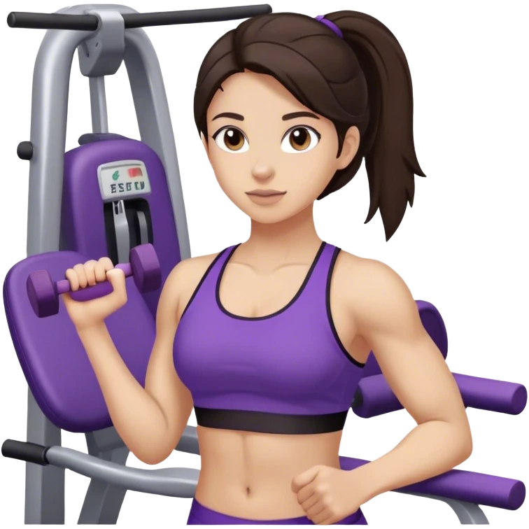 dark brown hair girl with light skin Púrpura gym emoji