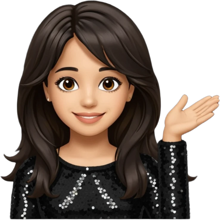 Camila Cabello from Fifth Harmony with long dark brown hair, black sequin outfit emoji
