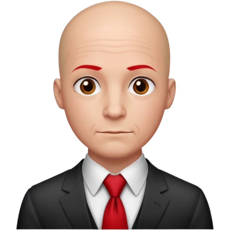 man Bald with red necktie, red dress, tattoos. emoji