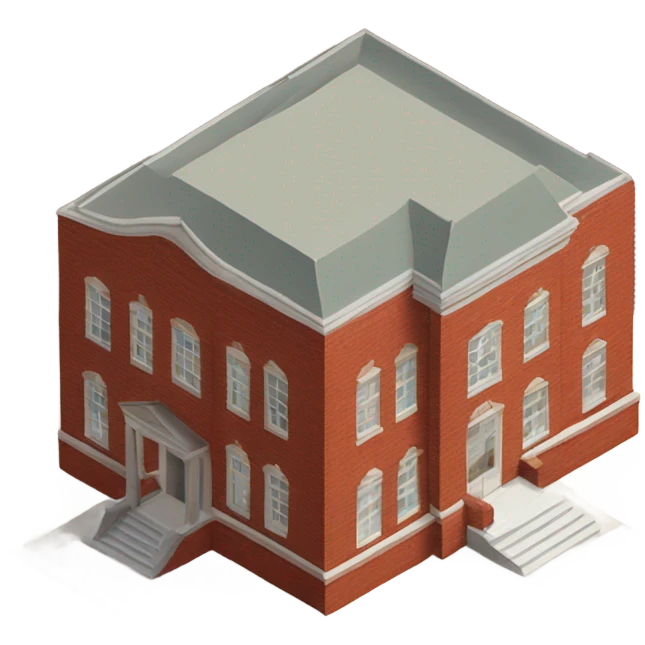 isometric single story red brick meeting hall emoji