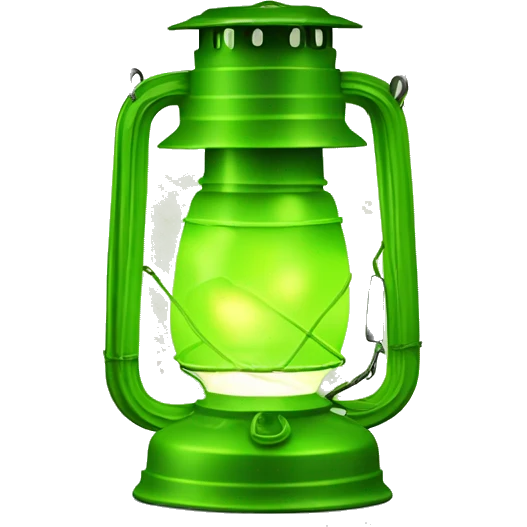 Realistic camping lime green lit camping lantern lisolated. emoji