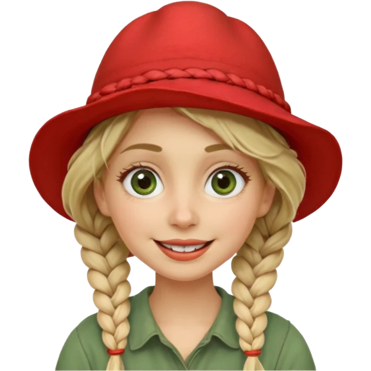 messy green clay mask and red tourist hat blond braided woman big eyes smiling emoji