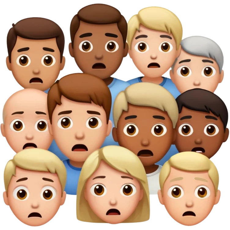 Group of confused people with shocked expressions looking at each other emoji