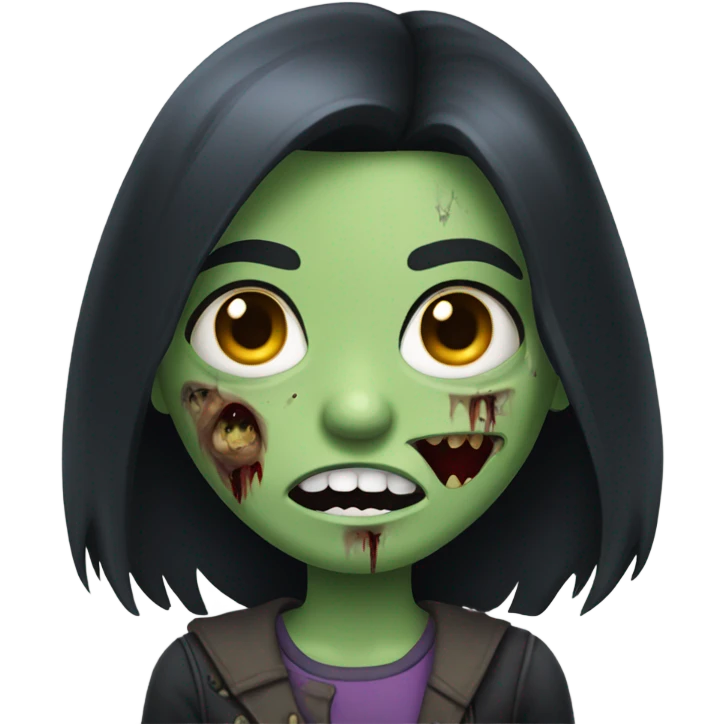 girl zombie with black long hair with teeth and serious face  emoji