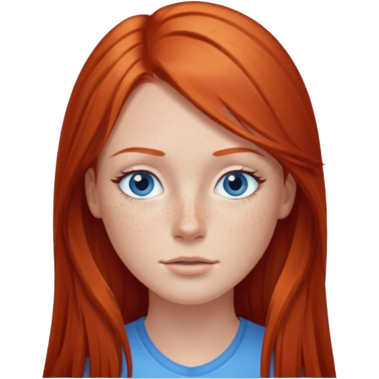 A red head with long straight hair, she has blue eyes  emoji