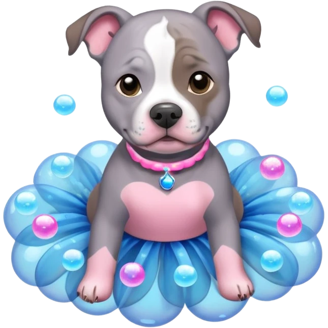 Grey Pibble in a tutu , surrounded by blue bubbles  emoji