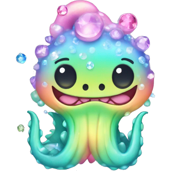 Kawaii rainbow pastel bedazzled sea monster    emoji