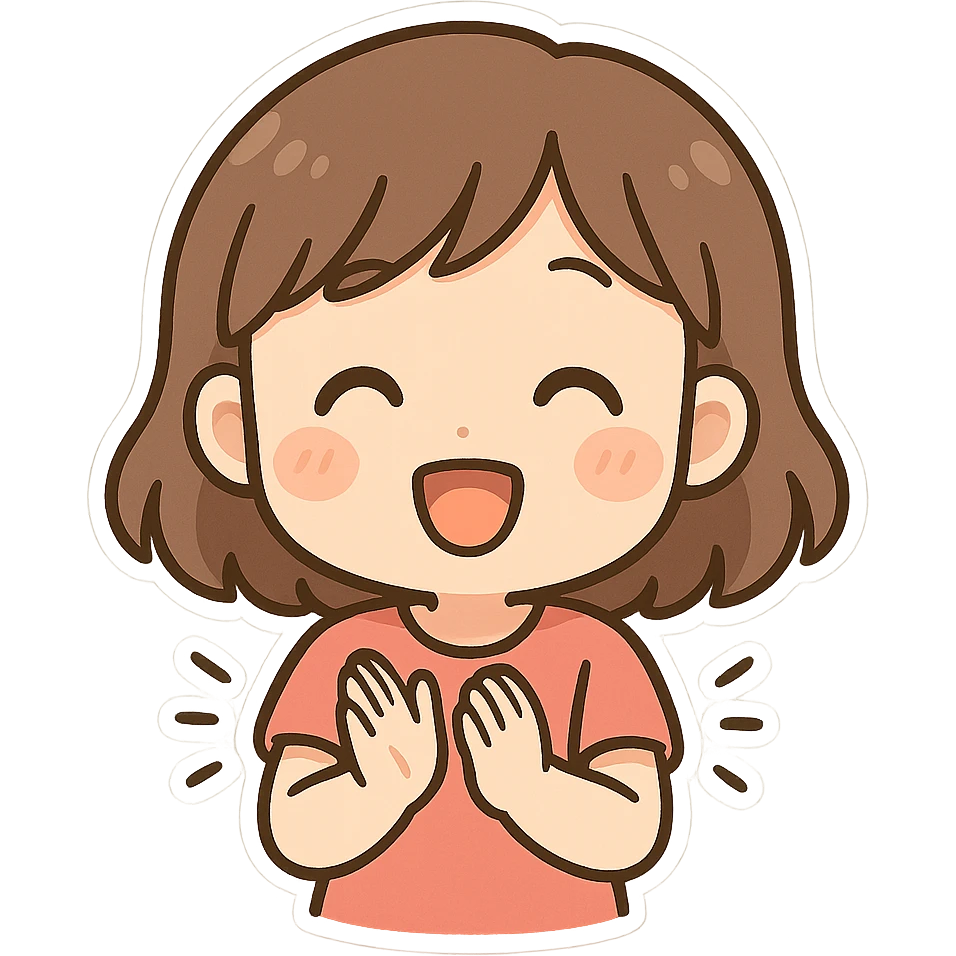 一个可爱的女孩，正在开心的拍手，正面视角 emoji