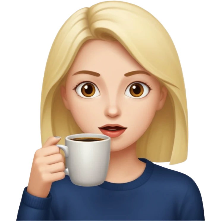 Woman drinking coffee and The edges of the eyes are wide open in the morning  emoji