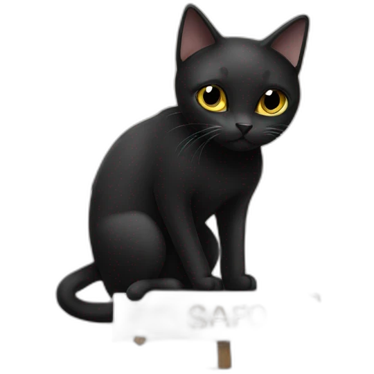 Black cat holding a sign with the inscription “Safina” emoji