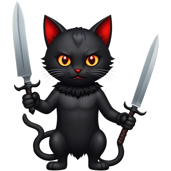 A devil cat holding two knives  emoji