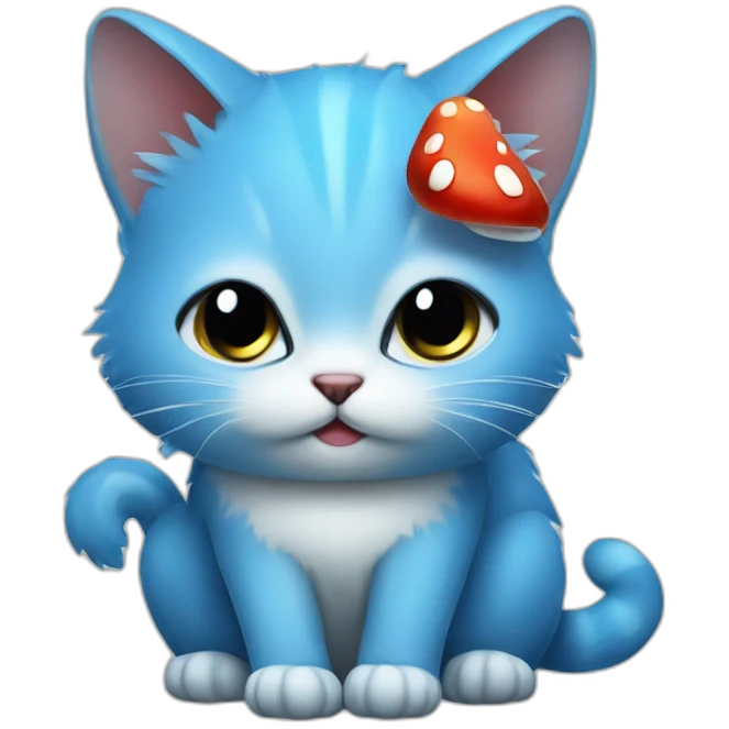 Blue little cat have mushroom emoji