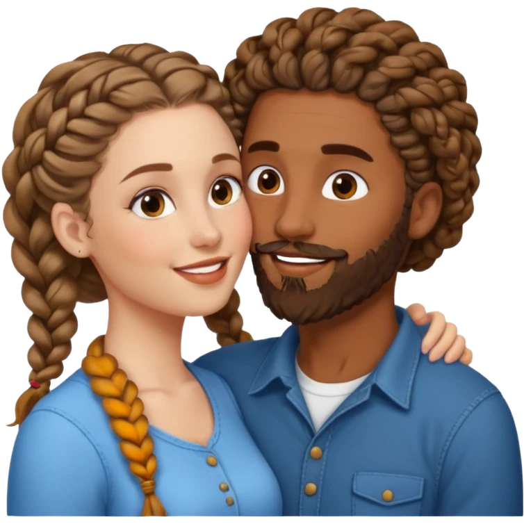 brown skinned man with braids and a beard kissing a white woman with curly brown hair  emoji
