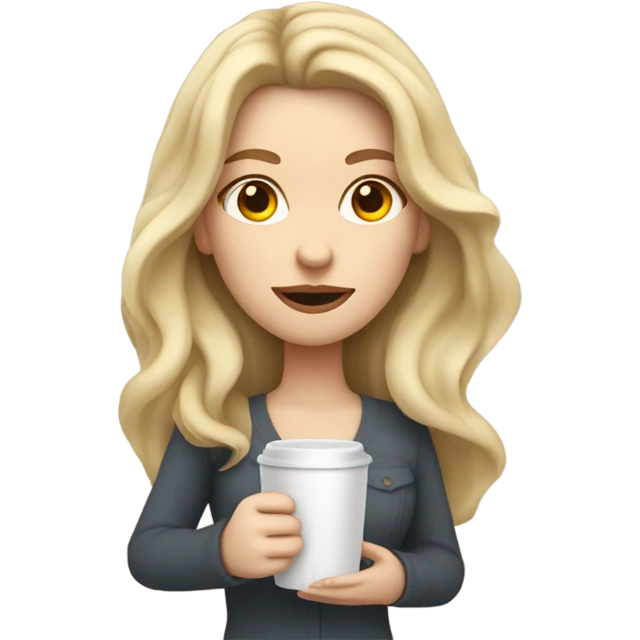 Woman, white skin, pale skin, long hair, blonde hair, wavy hair, tired expression, holding cup of coffee emoji