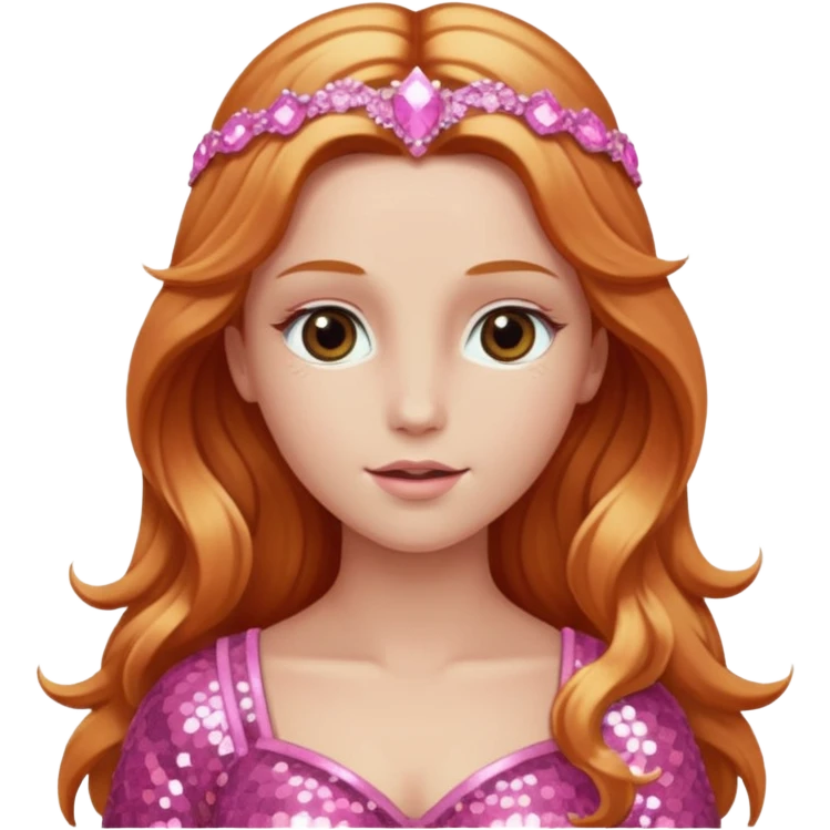 Venus, God of Sky from Gods and Goddesses with long reddish blonde hair, pink sequin outfit emoji