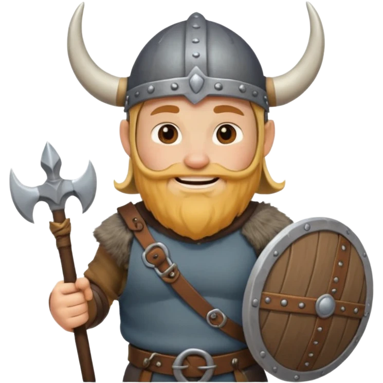 A jovial Viking with round belly, horned helmet, and hearty smile while carrying supplies.
 emoji