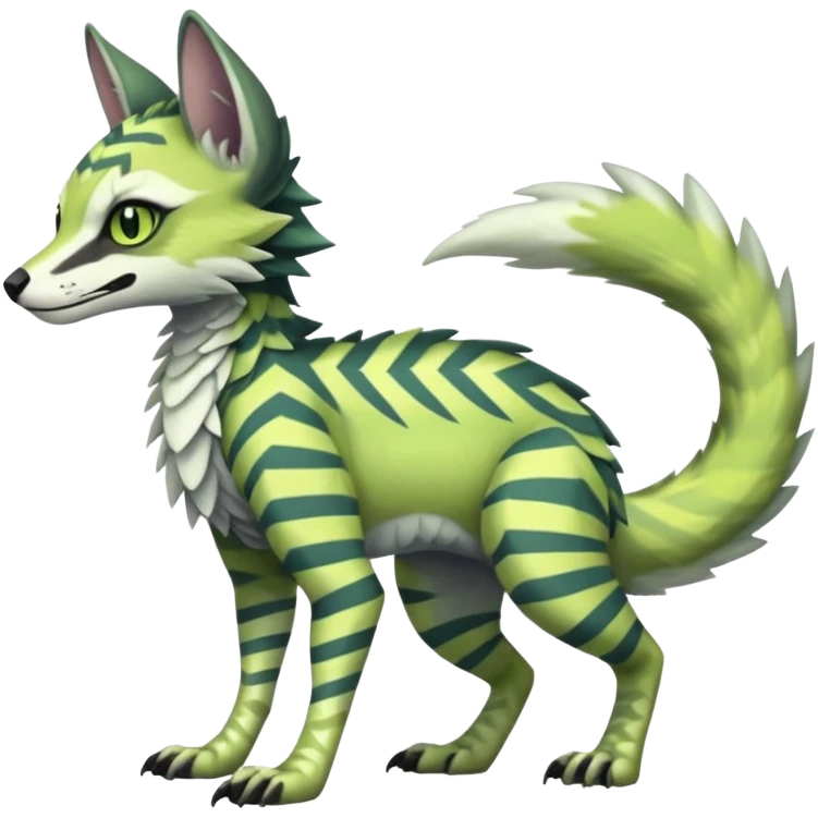  cool handsome gorgeous realistic zig-zag-patterned striking pastel-lime-green-white-gradiented with dark undertones, white underside, thunderous stormy edgy badass realistic Vernid-Sergal-Genet-Trico-species by LiLaiRa, full body emoji