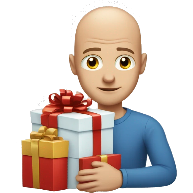 Blue eye bald Caucasian man getting presents emoji