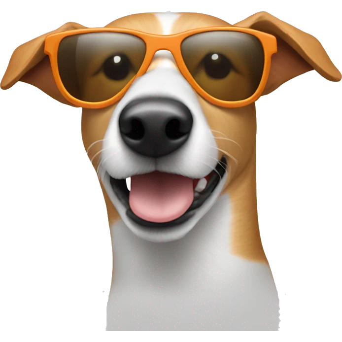 A ginger and white lurcher dog wearing sunglasses  emoji