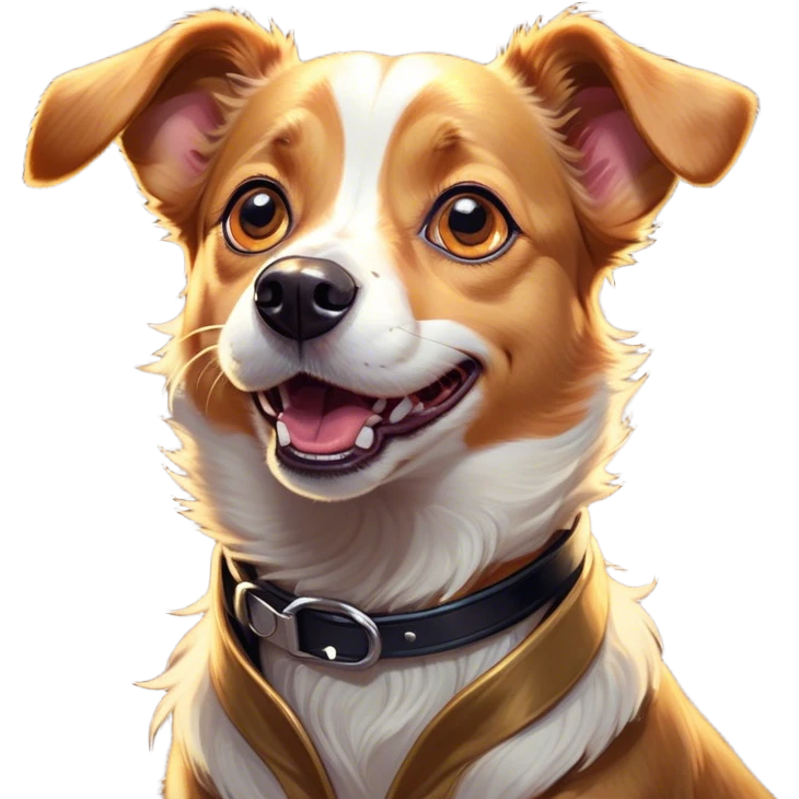 Cinematic Comical Domestic Dog Portrait Emoji, Head tilted dramatically with an exaggeratedly amused expression, featuring a striking coat with a playful glimmer and wide, expressive eyes brimming with humorous disbelief, Simplified yet hilariously expressive features, highly detailed, glowing with a slightly sassy glow, high shine, dramatic yet playful, stylized with an air of cheeky mischief, soft glowing outline, capturing the essence of a spirited and over-the-top dog that looks ready to side-eye its way into internet fame instantly! emoji