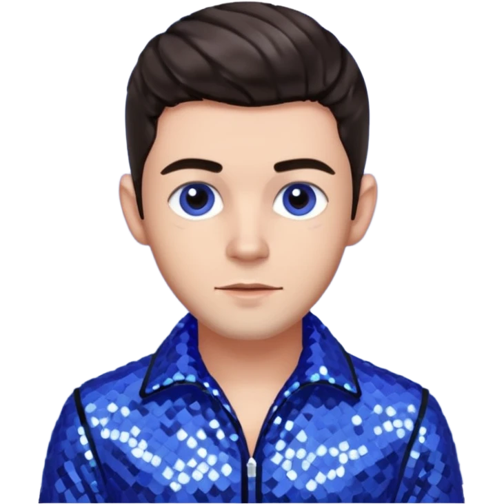 Jonathan Bailey with dark brown hair, perwinkle sequin outfit emoji
