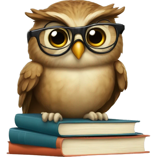 Owl wearing glasses on top of books emoji