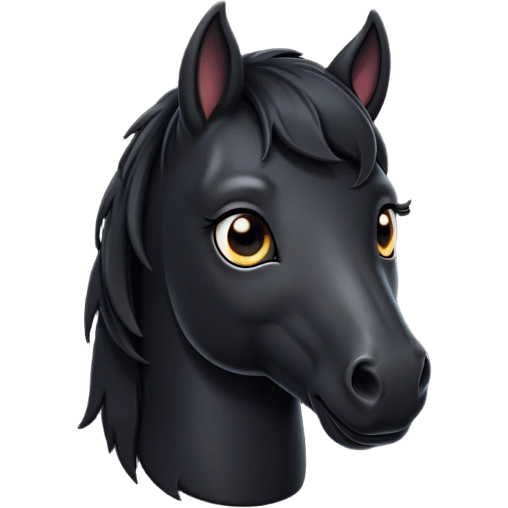 Cinematic Cute Black Horse Portrait Emoji, Head tilted playfully and inquisitively, showcasing a glossy black fur with a striking sheen and expressive dark eyes filled with curiosity, Simplified yet irresistibly adorable features, highly detailed, glowing with a warm, friendly glow, high shine, affectionate and spirited, stylized with a touch of whimsy, bright and endearing, soft glowing outline, capturing the essence of a mischievous yet loving horse, so playful it feels like it could trot out of the screen and into your arms! emoji