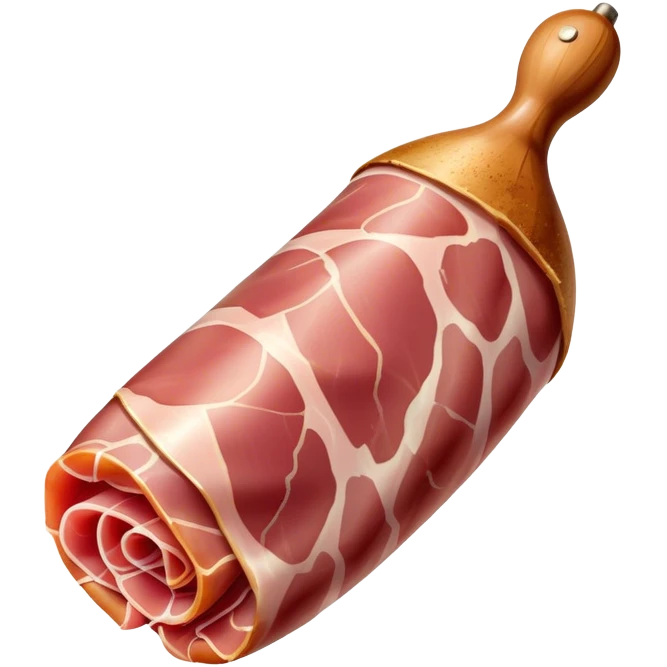Jamón Serrano Cinematic Realistic Jamón Serrano Dish Emoji, depicted as a prominent leg of cured ham with visible marbling, rendered with rich textures and dynamic, appetizing lighting. emoji