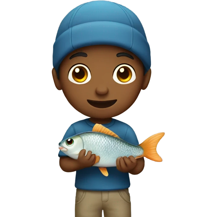 Boy holding a fish emoji