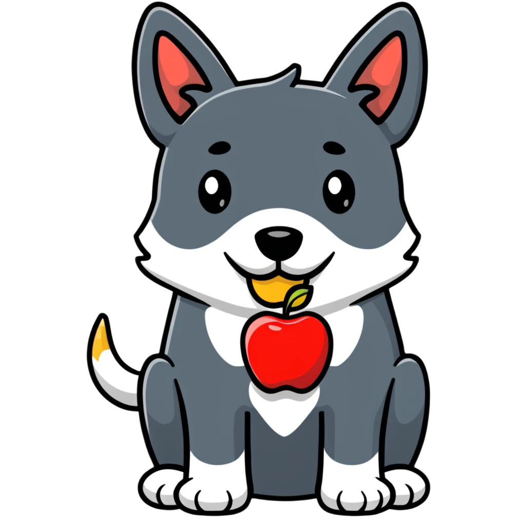dog holding apple in mouth emoji