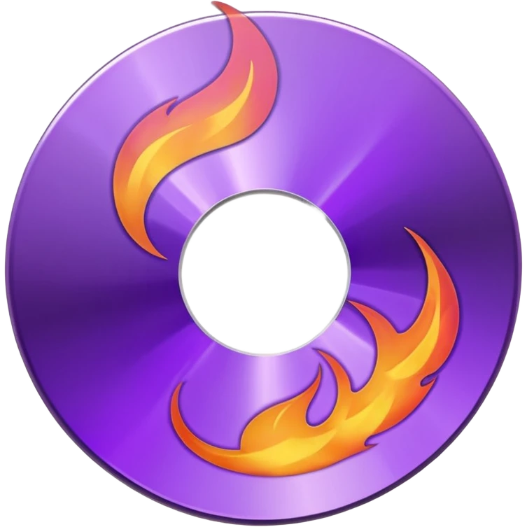 A minimalist CD disc with a subtle fire design, purple flames emoji