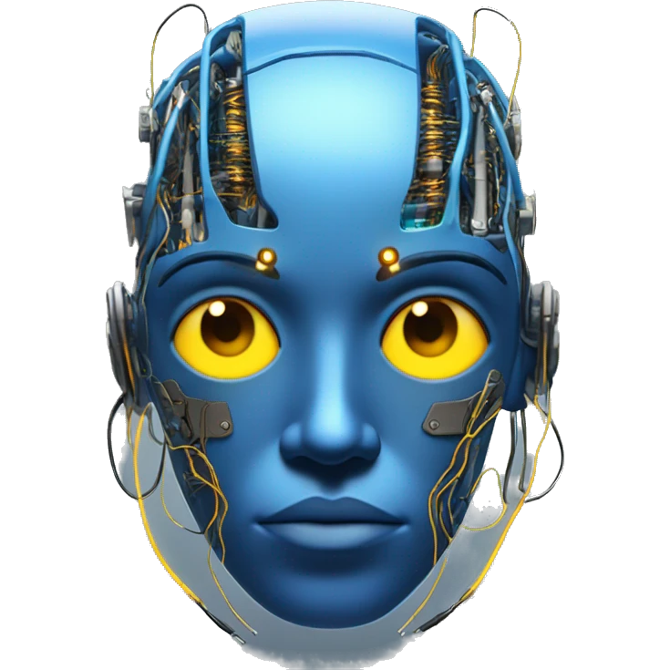 Blue cyborg with yellow eyes wires and circuits  emoji