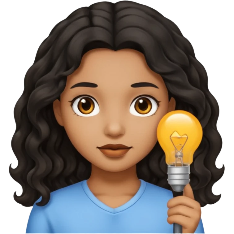 Girl with light brown skin black wavy hair emoji