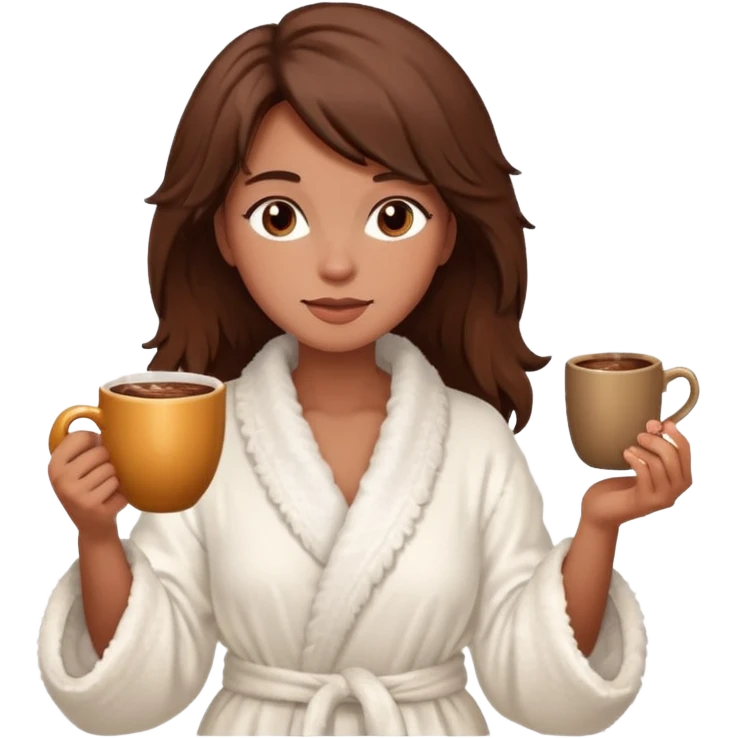{
      "type": "human",
      "look": "fluffy robe woman, messy hair, holding cup of cocoa",
      "description": "a woman in a fluffy robe with messy hair, holding a cup of cocoa"
    } emoji
