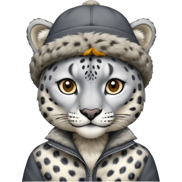 снежный барс - символ Кыргызстана.  я хочу получить картину как снежный барс выглядит как человек и он одет на головной убор калпак ка на картинке а также на чепкен (куртка) и смотрел прямо. с прозрачным фоном emoji