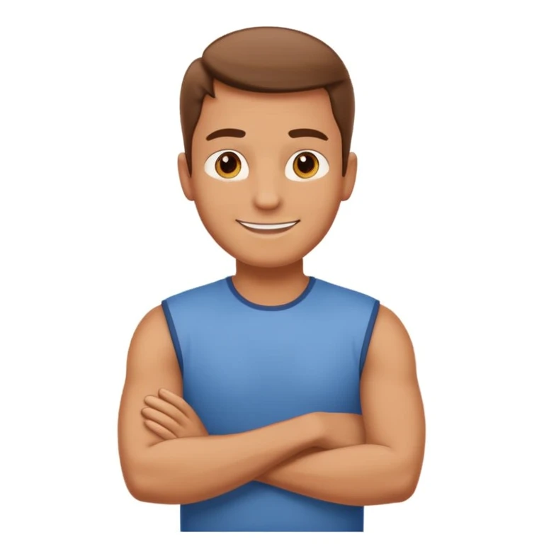 Create a cartoon emoji-style illustration of a smiling man standing confidently with arms crossed. emoji