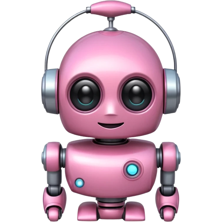 pink cute robot, round head, big eyes, smiling emoji