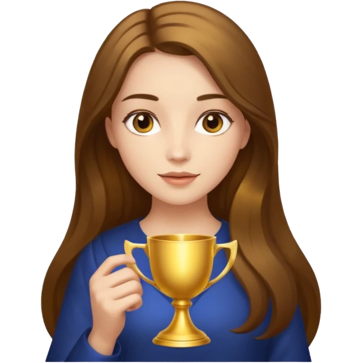 A woman holds a golden cup in her hands. There is a glow around the girl. emoji
