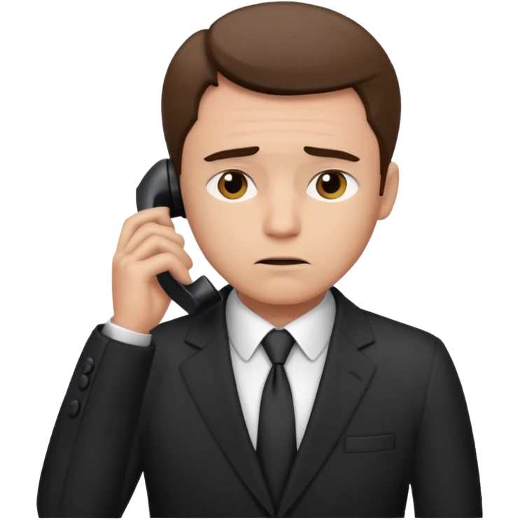A man on the phone about to make a complaint but sad emoji