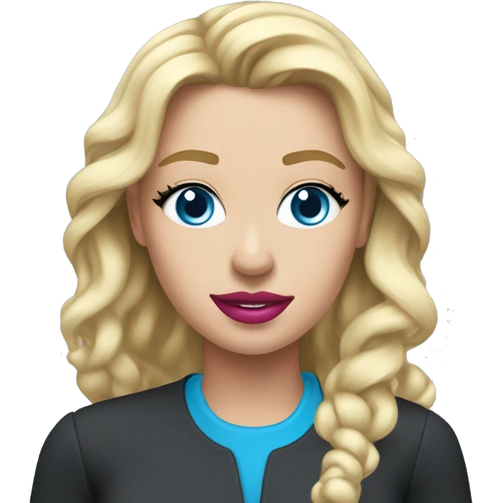 blonde blue eyed t mobile employee, black and pink outfit, t mobile employee, red lipstick, breathing a pipe with blue ice in it emoji
