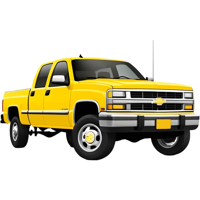 Iconic yellow 1997 Chevrolet C-2500 Crew Cab Silverado from Tarantino's Kill Bill, 30-degree perspective showing front and side, vibrant yellow paint job, minimalist style, iOS emoji emoji