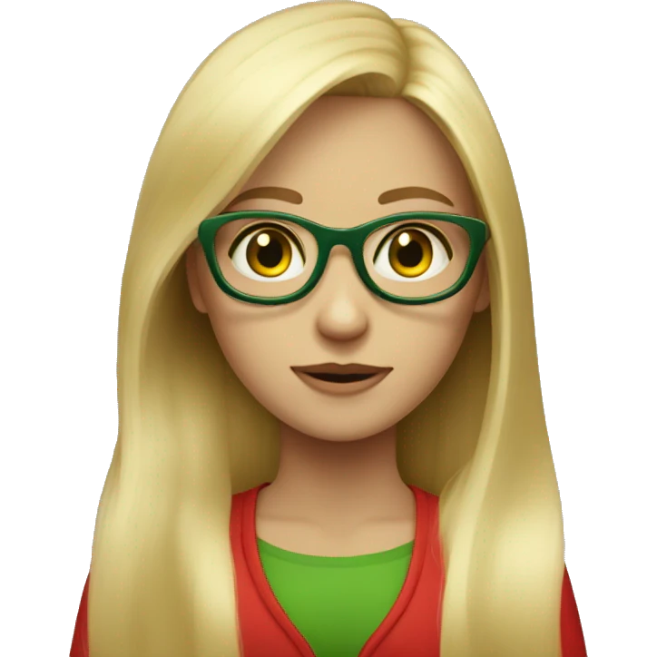 A blond longs hair girl  with green eyes and a red glasses  emoji