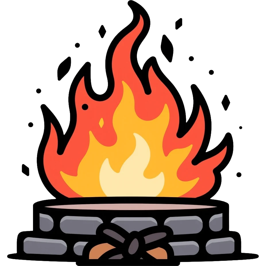 medieval blacksmith forge with dancing flames and fire emoji