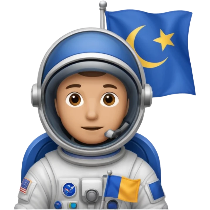 male astronaut holding blue flag in hand emoji